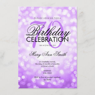 Elegant 70th Birthday Party Purple Glitter Lights Invitation