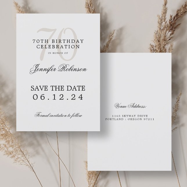 Elegant 70th Birthday Party Save the Date  Invitation (Elegant 70th Birthday Party Save the Date Invitation)