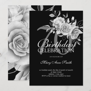 Elegant 70th Birthday Party Silver Floral Invitation