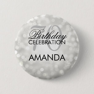 Elegant 70th Birthday Party Silver Glitter Lights 6 Cm Round Badge