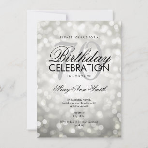 Elegant 70th Birthday Party Silver Glitter Lights Invitation
