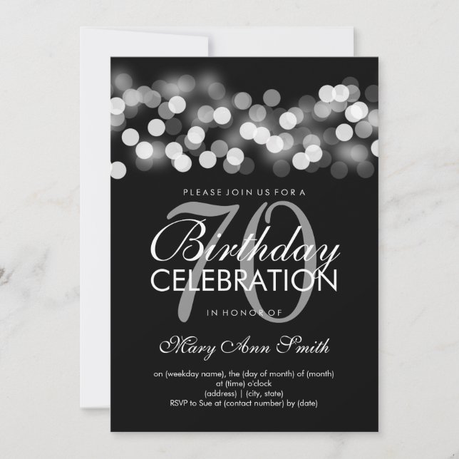 Elegant 70th Birthday Party Silver Hollywood Glam Invitation (Front)