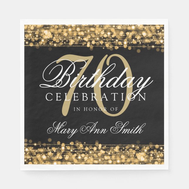 Elegant 70th Birthday Party Sparkles Gold Napkin (Front)