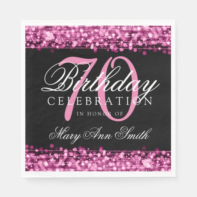 Elegant 70th Birthday Party Sparkles Pink Napkin (Front)