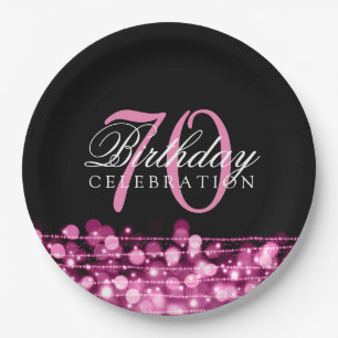 Elegant 70th Birthday Party Sparkles Pink Paper Plate