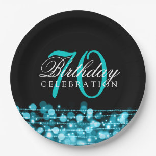 Elegant 70th Birthday Party Sparkles Turquoise Paper Plate