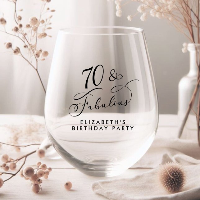 Elegant 70th Birthday Party Stemless Wine Glass (Creator Uploaded)
