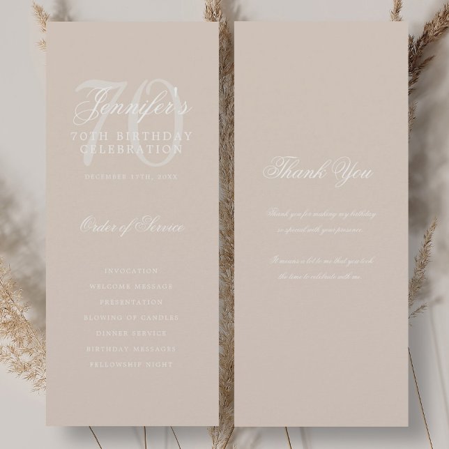 Elegant 70th Birthday Program Champagne Thank You Invitation (Elegant 70th Birthday Program Champagne Thank You)