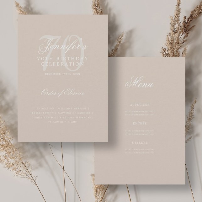 Elegant 70th Birthday Program Champagne w/ Menu Invitation (Elegant 70th Birthday Program Champagne w/ Menu)