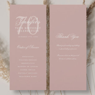 Elegant 70th Birthday Program Dusty Rose Thank You Invitation