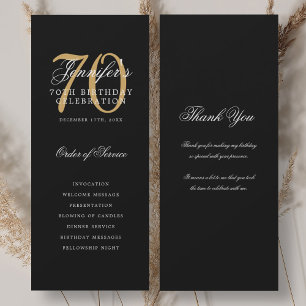 Elegant 70th Birthday Program Gold Black Thank You Invitation