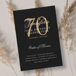 Elegant 70th Birthday Program Gold Black w/ Menu Invitation