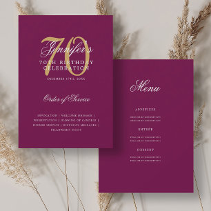 Elegant 70th Birthday Program Gold Magenta w/ Menu Invitation