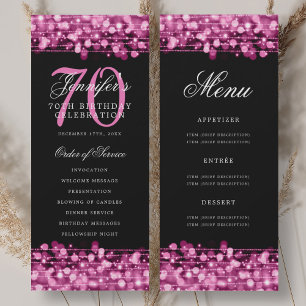 Elegant 70th Birthday Program Hot Pink w/ Menu Invitation