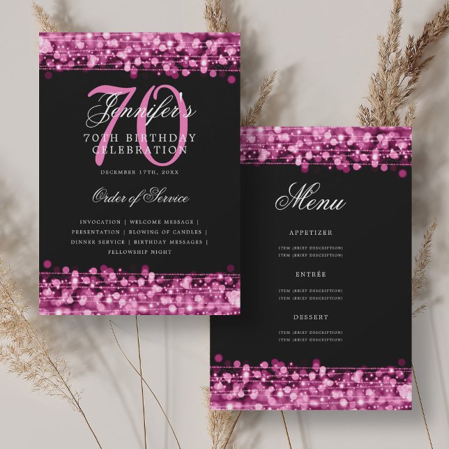Elegant 70th Birthday Program Hot Pink w/ Menu Invitation (Creator Uploaded)