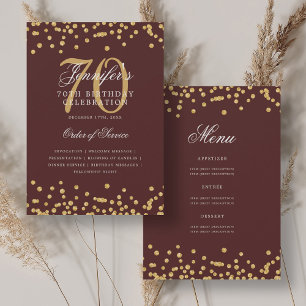Elegant 70th Birthday Program Menu Gold Burgundy  Invitation