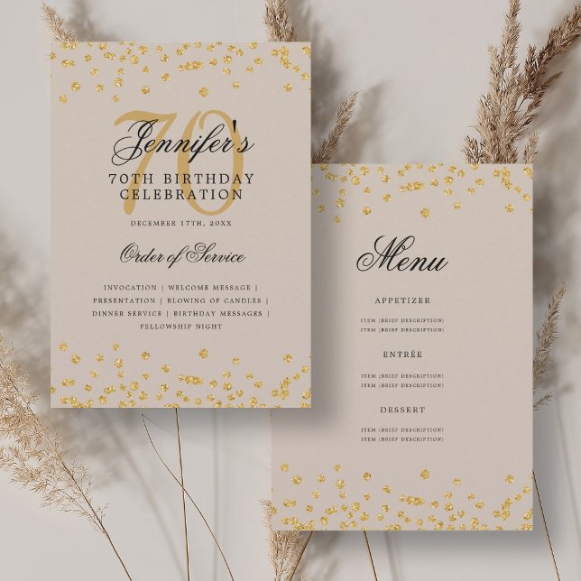 Elegant 70th Birthday Program Menu Gold Champagne  Invitation (Elegant 70th Birthday Program Menu Gold Champagne )