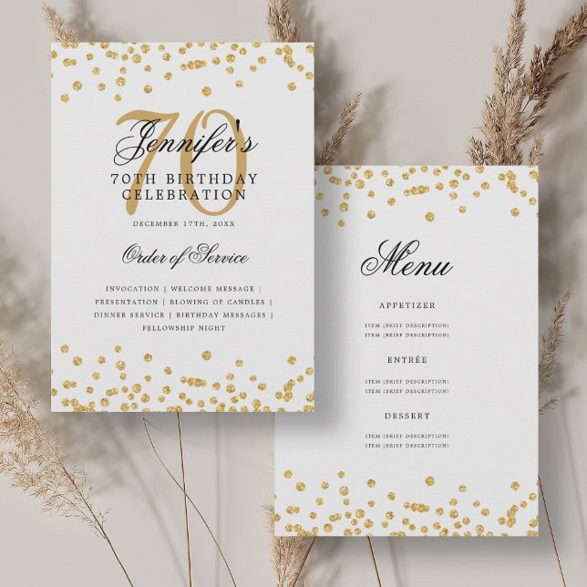 Elegant 70th Birthday Program Menu Gold  Invitation (Elegant 70th Birthday Program Menu Gold )