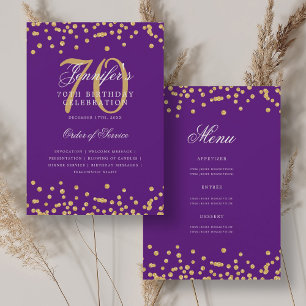 Elegant 70th Birthday Program Menu Gold Purple  Invitation