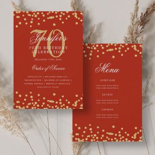 Elegant 70th Birthday Program Menu Gold Red  Invitation