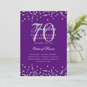 Elegant 70th Birthday Program Menu Silver Purple  Invitation