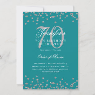 Elegant 70th Birthday Program Menu Silver Teal  Invitation