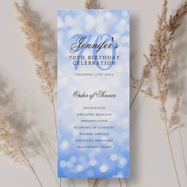 Elegant 70th Birthday Program Navy Blue Bokeh Invitation (Elegant 70th Birthday Program Navy Blue Bokeh)