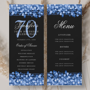 Elegant 70th Birthday Program Navy Blue w/ Menu Invitation