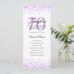 Elegant 70th Birthday Program Purple Confetti Invitation