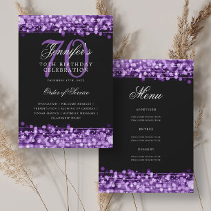 Elegant 70th Birthday Program Purple w/ Menu Invitation