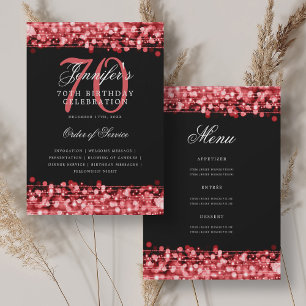 Elegant 70th Birthday Program Ruby Red w/ Menu Invitation