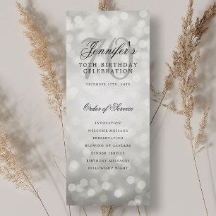 Elegant 70th Birthday Program Silver Bokeh Invitation