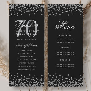Elegant 70th Birthday Program Silver Menu Black  Invitation