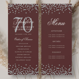 Elegant 70th Birthday Program Silver Menu Burgundy Invitation