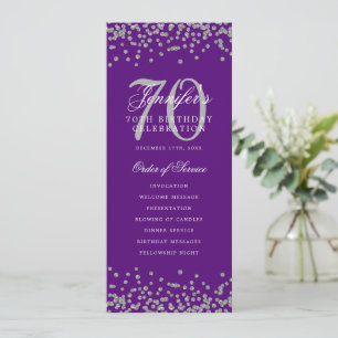 Elegant 70th Birthday Program Silver Menu Purple  Invitation