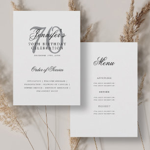 Elegant 70th Birthday Program Silver w/ Menu Invitation