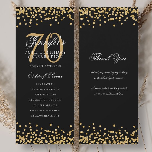 Elegant 70th Birthday Program Thank You Gold Black Invitation (Elegant 70th Birthday Program Thank You Gold Black)