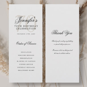 Elegant 70th Birthday Program White Thank You Invitation