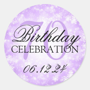 Elegant 70th Birthday Purple Winter Wonderland Classic Round Sticker