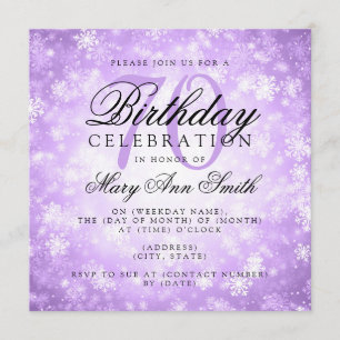 Elegant 70th Birthday Purple Winter Wonderland Invitation