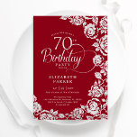 Elegant 70th Birthday Red Silver Roses Invitation<br><div class="desc">Red silver floral 70th birthday party invitation. Elegant design featuring roses,  faux silver foil and typography script font. Trendy invite card perfect for a stylish female bday celebration. Can be customised to any age. Personalise with your own details. Printed Zazzle invitations or instant download digital printable template.</div>