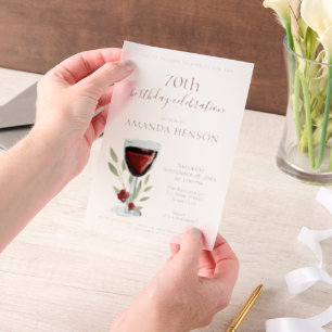 Elegant 70th Birthday Red Wine Surprise Birthday  Vellum Invitations