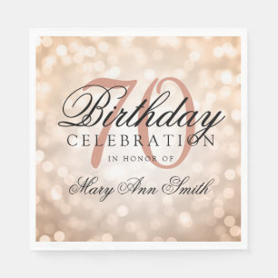 Elegant 70th Birthday Rose Gold Glitter Lights Napkin