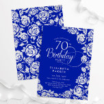 Elegant 70th Birthday Royal Blue Silver Roses Invitation<br><div class="desc">Royal blue silver floral 70th birthday party invitation. Elegant design featuring roses,  faux silver foil and typography script font. Trendy invite card perfect for a stylish female bday celebration. Can be customised to any age. Personalise with your own details. Printed Zazzle invitations or instant download digital printable template.</div>