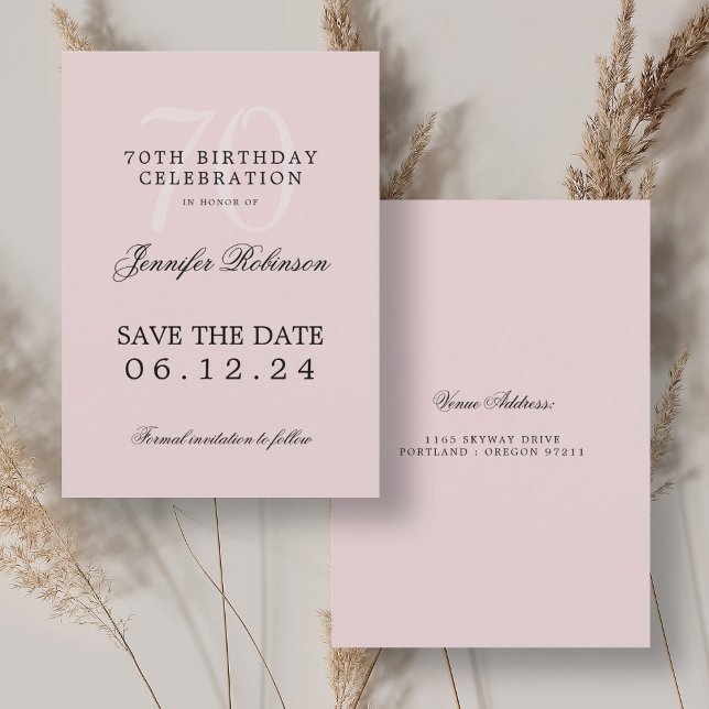 Elegant 70th Birthday Save the Date Blush Pink Invitation (Elegant 70th Birthday Save the Date Blush Pink Invitation)