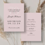 Elegant 70th Birthday Save the Date Details Blush Invitation<br><div class="desc">Elegant "70th Birthday Party" design with a formal typography script,  custom name and details text. Easy to use and easy to personalise. Order Today!</div>