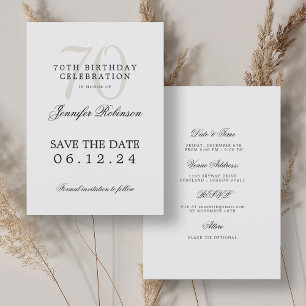 Elegant 70th Birthday Save the Date w/ Details Invitation