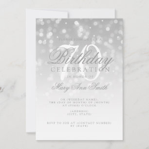 Elegant 70th Birthday Silver Bokeh Sparkle Lights Invitation