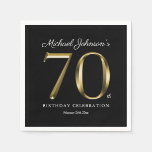 Elegant 70th Birthday Solid Gold Text Black Napkin