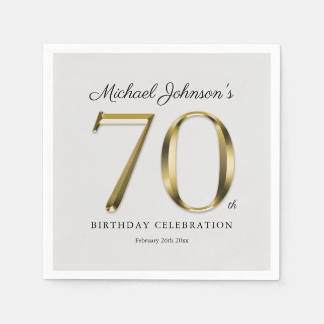Elegant 70th Birthday Solid Gold Text Classy Napkin (Front)